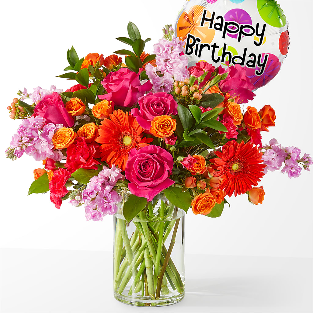 Fiesta Bouquet with Birthday Balloon – Paoli Mercantile, Paoli IN