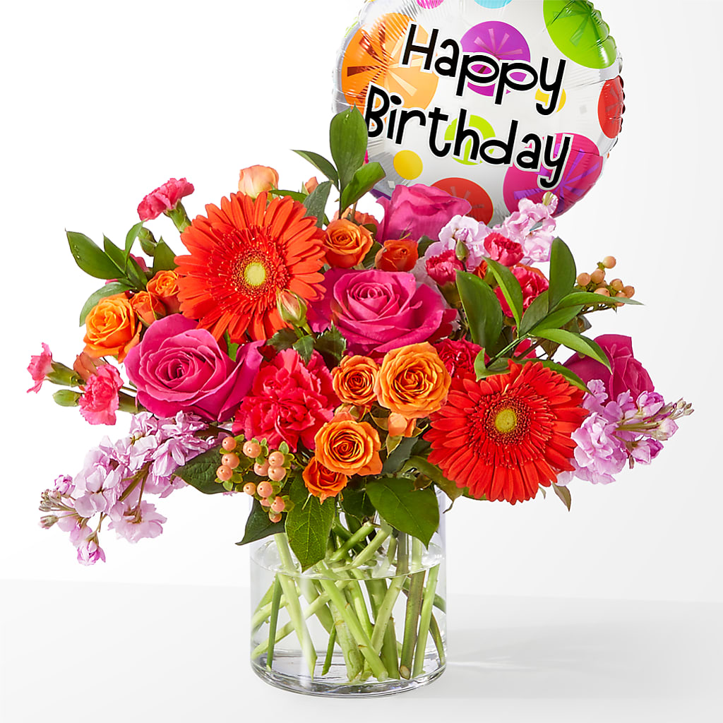 Fiesta Bouquet with Birthday Balloon – Paoli Mercantile, Paoli IN