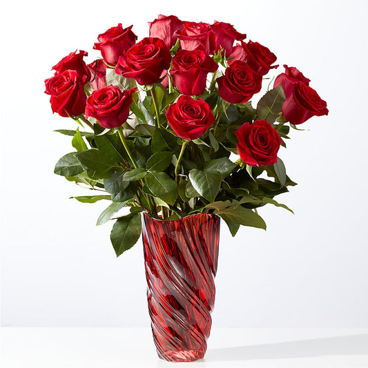 Classic Love Red Rose Bouquet with Luxe Swirl Vase
